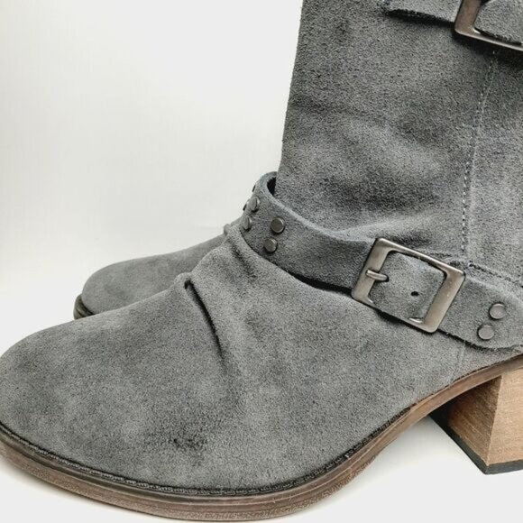 BEARPAW / Amethyst Genuine Suede Heeled Winter Bootie Lined Block Heel Grey 11 - Picture 8 of 16